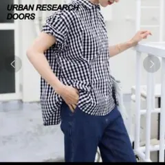 【美品】URBANRESEARCH DOORS 半袖タックワイドシャツ ギンガム