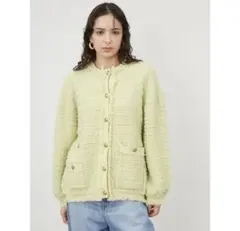 ミラオーウェン　ツイード　ニット　ジャケット　フリンジ　ボタン　カーディガン