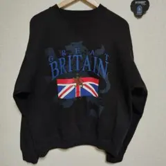 グレートブリテン プリント スウェット 黒　Ｌサイズ