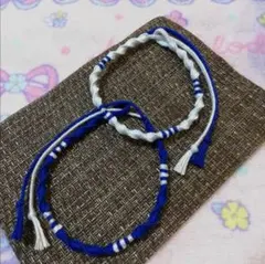 スポーティーアンクレットミサンガ(2本セット) 青×白 足首用