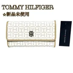 【新品】トミーヒルフィガー 長財布 ロングウォレット ベージュ×白ジャガードロゴのサムネイル