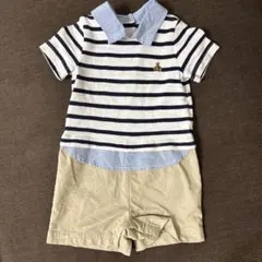 BABYGAP ストライプロンパース クマ刺繍