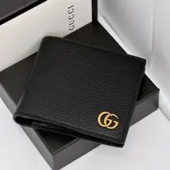 未使用級/付属品付✨グッチ 折り財布 マーモント金具 GG レザー ブラック