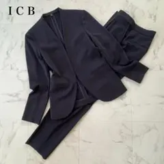 美品ICB ノーカラー　パンツスーツ　セットアップ　ウォッシャブル　ストレッチ
