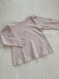 petit main バレエシューズ刺繍 フリル付き長袖カットソー
