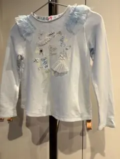 mezzo piano水色 フリル付き 刺繍 長袖カットソー130