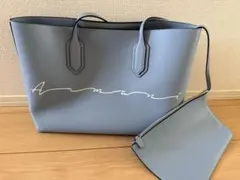 Armani ライトブルートートバッグ ポーチ付き