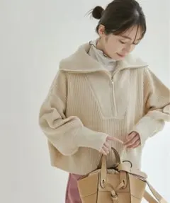 【完売品】VISセーラーカラーフロントジップニット　レディース春服ニット