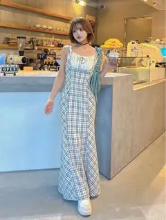 チェックマーメイドロングワンピース ダーリッチ ブラック