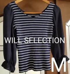WILLSELECTION ウィルセレクション　サイズM 紺　ボーダー　袖透け感のサムネイル