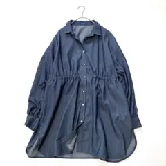 デニム調 シャツワンピース インディゴブルー 3L ドロスト ロング丈 美品