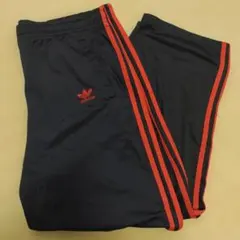 激レア90sアディダス ワイドトラックパンツ サイドスリーライン 紺×赤 old