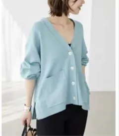 SLOBE IENA スムースニットカーディガン 24SS コットン ブルーのサムネイル