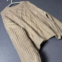 アースミュージックアンドエコロジー ベージュ ケーブルニットセーター クロップド