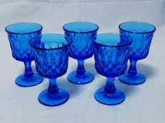 TLAQUEPAQUE メキシコ製,青いグラス5個,手吹き,ヴィンテージ ,美品 TLAQUEPAQUE メキシコ製,青いグラス5個,手吹き,ヴィンテージ ,美品
