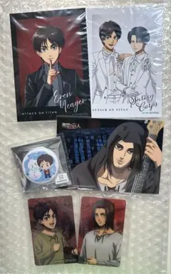 進撃の巨人 購入特典ブロマイド エレン リヴァイ 雪だるま缶バッジ 他6点セット