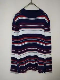 トミーヒルフィガー　美品　ニットセーター　レディースM　ボーダー柄　綿100％