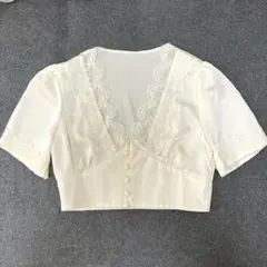 レーストリム 半袖ブラウス アイボリー