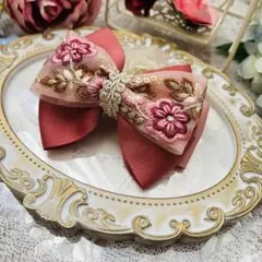 ハンドメイド インド刺繍リボン バレッタ ヘアクリップ ヘアアクセサリー リボン