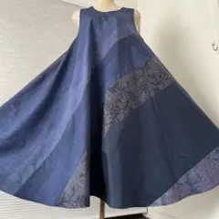 着物ワンピーステントラインロング丈【162】大島紬や紬M〜Ｌサイズ