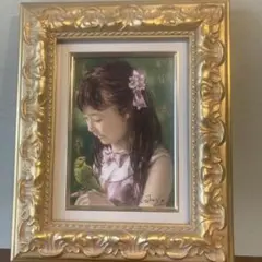 油彩画 少女と小鳥 額装 油彩画 少女と小鳥 額装 - メルカリ