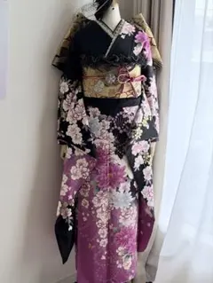 モダン振袖 黒地 フルセットのサムネイル