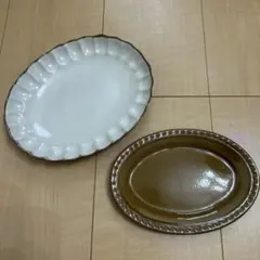 【週末限定お値下げ】オーバルプレート 2枚セット 陶器 皿　益子で購入のサムネイル