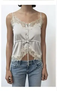 IVEレイ着用 ZARA レース キャミソール M グリーン - メルカリ