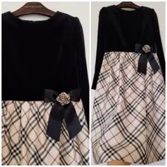 バーバリーロンドン　高級ドレス　ワンピース絹ベージュ ブラックノバチェック