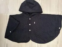 ラルフローレン黒いケーブル編みフード付きベビーポンチョ