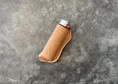 本革　シボキャメル×茶色ステッチ　BICライター　ケース