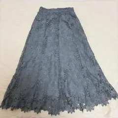 【N.】花柄レース ロングフレアスカート グレー Sのサムネイル