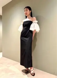 リリーブラウン　オフショルダー ブラック ボデュームチュールドレス　ワンピース