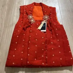 赤い花模様刺繍 被布着 95cm未満