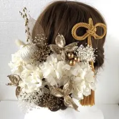 MPG ゴールド　前撮り　結婚式　白無垢　ドライフラワー　髪飾り　成人式　振袖