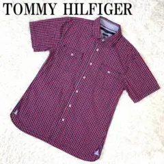 TOMMY HILFIGER 半袖チェックシャツ レッド系 M B7040