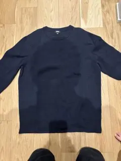 ウォッシャブルストレッチミラノリブクルーネックセーター　XL ネイビー