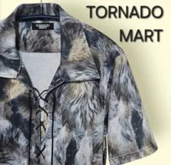 TORNADO MART メンズ 半袖 レ－スアップ ポロシャツ フェザー柄のサムネイル