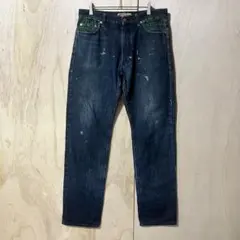 【XLARGE/ペンキ加工 ストレートデニムパンツ】34インチ 総柄 緑グランジのサムネイル