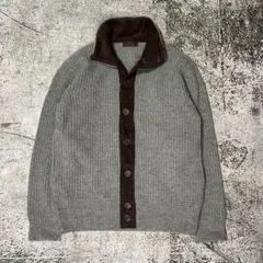 ニット　 カーディガン　グレー　4Bボタン　コーデュロイ襟　綿100% アメカジ