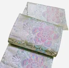 AA15袋帯 六通柄 金彩糸　大花柄 正絹 着物