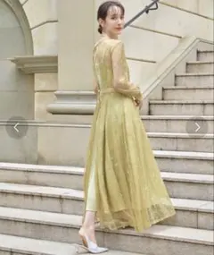 4WAY 総レースワンピ・ノースリーブフレアロング丈ワンピ