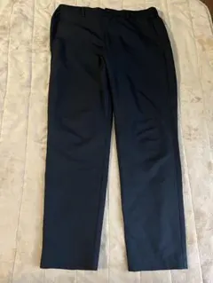 無印良品 風を通すストレッチサッカーノータックパンツ 黒 ウエストゴムひも付き