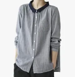 シャツ レディース 長袖 ブラウス チェック柄 綿麻 オープン