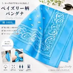 超おしゃれ♡バンダナ 綿100% ハンカチ 三角巾 スカイブルーのサムネイル