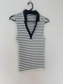   ストライプ ノースリーブポロシャツ ZARA 新品 ノースリーブ ポロシャツ Mサイズ - メルカリ