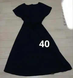 ロペピクニック 麻調ドルマンTシャツワンピース 40 ネイビー リボン