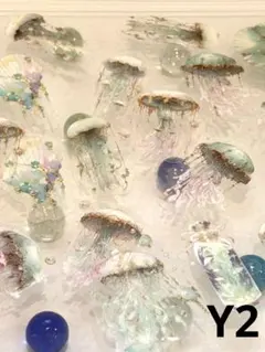 Y2)コラージュ素材　フレークシール　ステッカー　40枚　クラゲ　くらげ　幻想