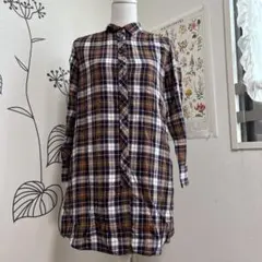 LOWRYSFARM 茶と紫チェック シャツワンピ