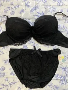 E75L フェアリー　花柄刺繍×レースのブラ＆ショーツセット　ブラック